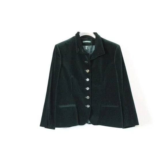 Lauren Ralph Lauren Velvet Blazer Jacket Holiday Green Button Size 16 H13855 - Picture 4 of 12